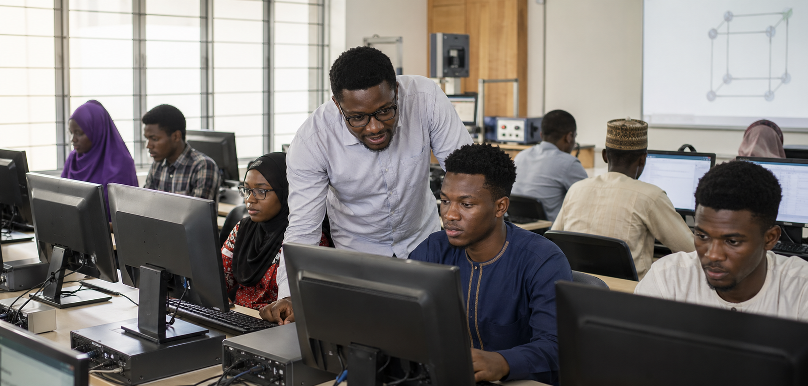 Students in a Nigerian university computing laboratory
